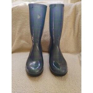 UGG Rain Boots Women Shaye Shearling Lined Sz 12 Blue Green Plaid